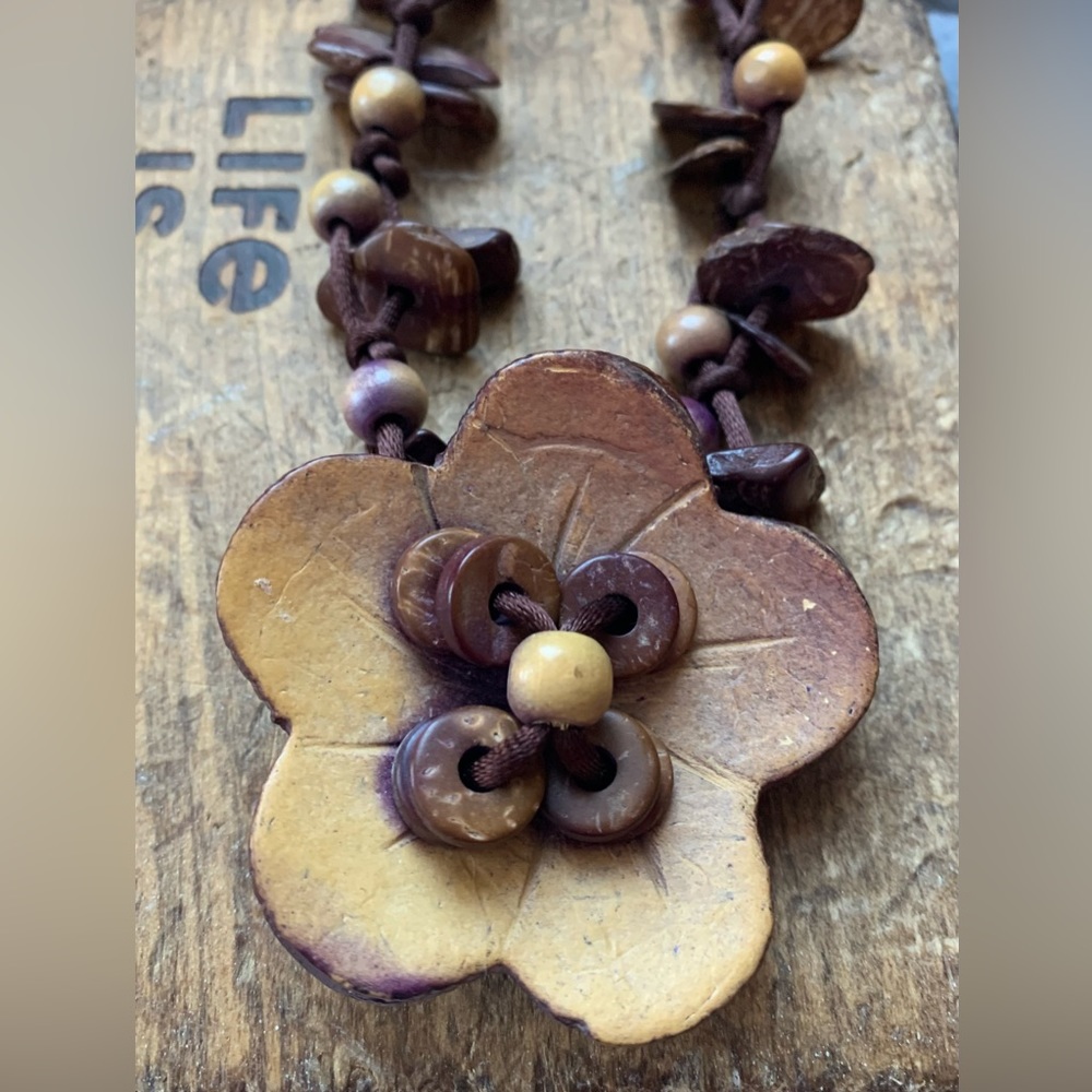 Belt/Necklace Coconut Shell Bead Flower Boho Bohemian Hippie Tropical Jewelry - Picture 4 of 14